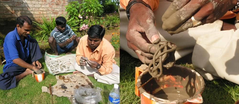 dhokra-preparing-designs-with-wax-clay Creating wax molds for dhokra brass casting