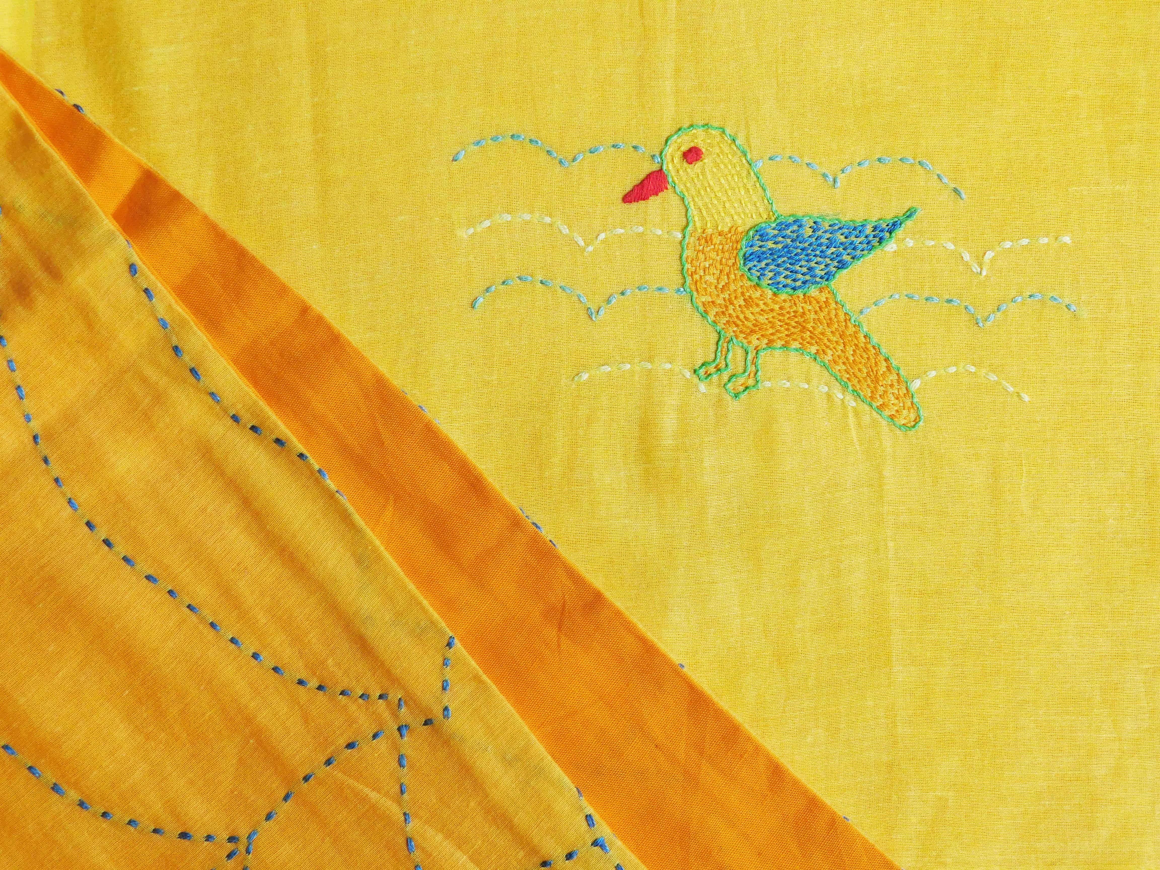 Bird embroidery child's bed cover