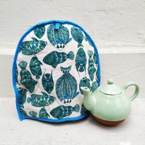 Fish print tea cosy by Sasha
