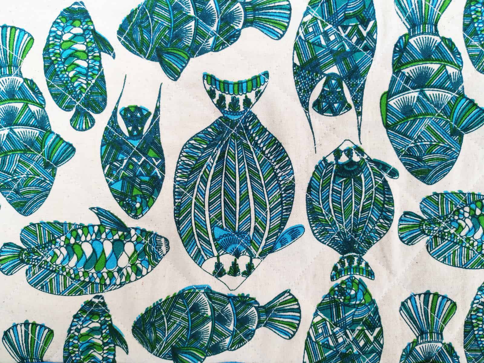 Detail of fish print tea cosy by Sasha