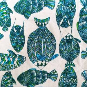 Detail of fish print tea cosy by Sasha